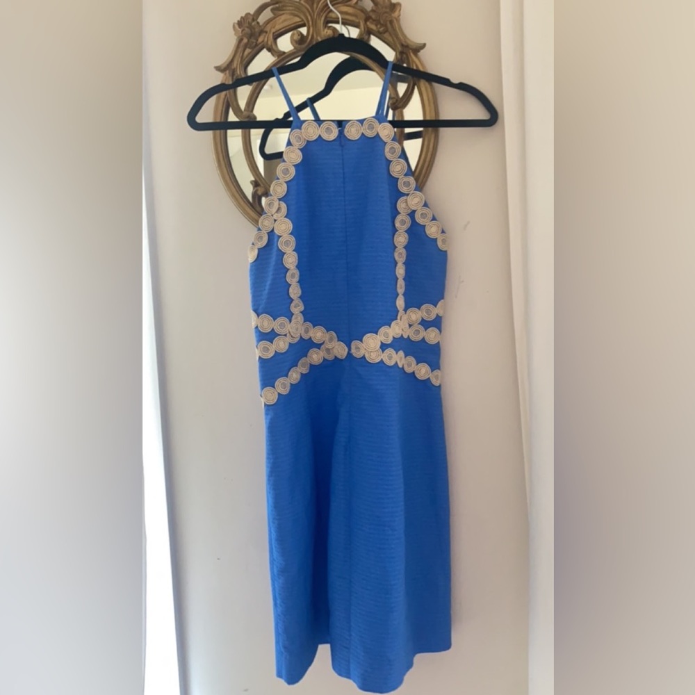 Lilly Pulitzer Elegant Blue Cocktail Dress with Gold Trim